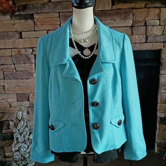 Womens Turquoise Button-Front Jacket - Picture 8 of 15